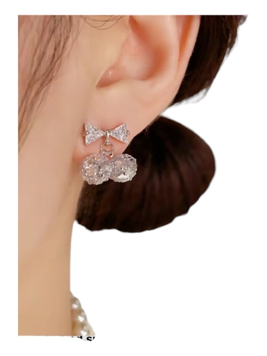Jewelry - Crystal Bow Drop Earrings - Silver Tone